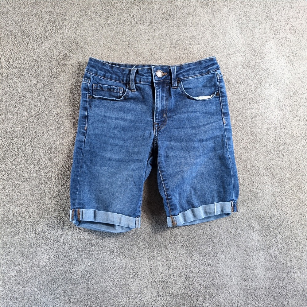 AERO Women's Blue Denim Bermuda‎ Shorts Cuffed Rolled Hem Size 6